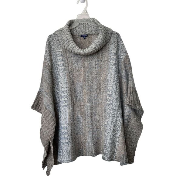 Splendid Snowfall Turtleneck Poncho in Warm Sand Multi Large Y2K - Picture 2 of 9